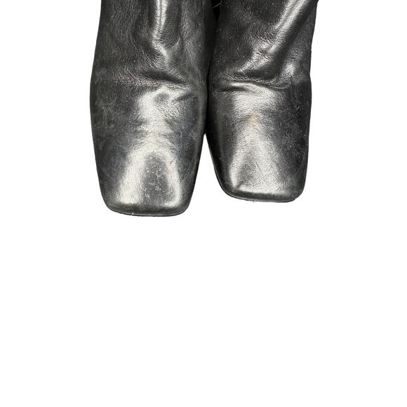 Napoleoni Black Side Zip Square Toe Block Heel‎ Leather Ankle Boots Size 8 - Picture 3 of 8